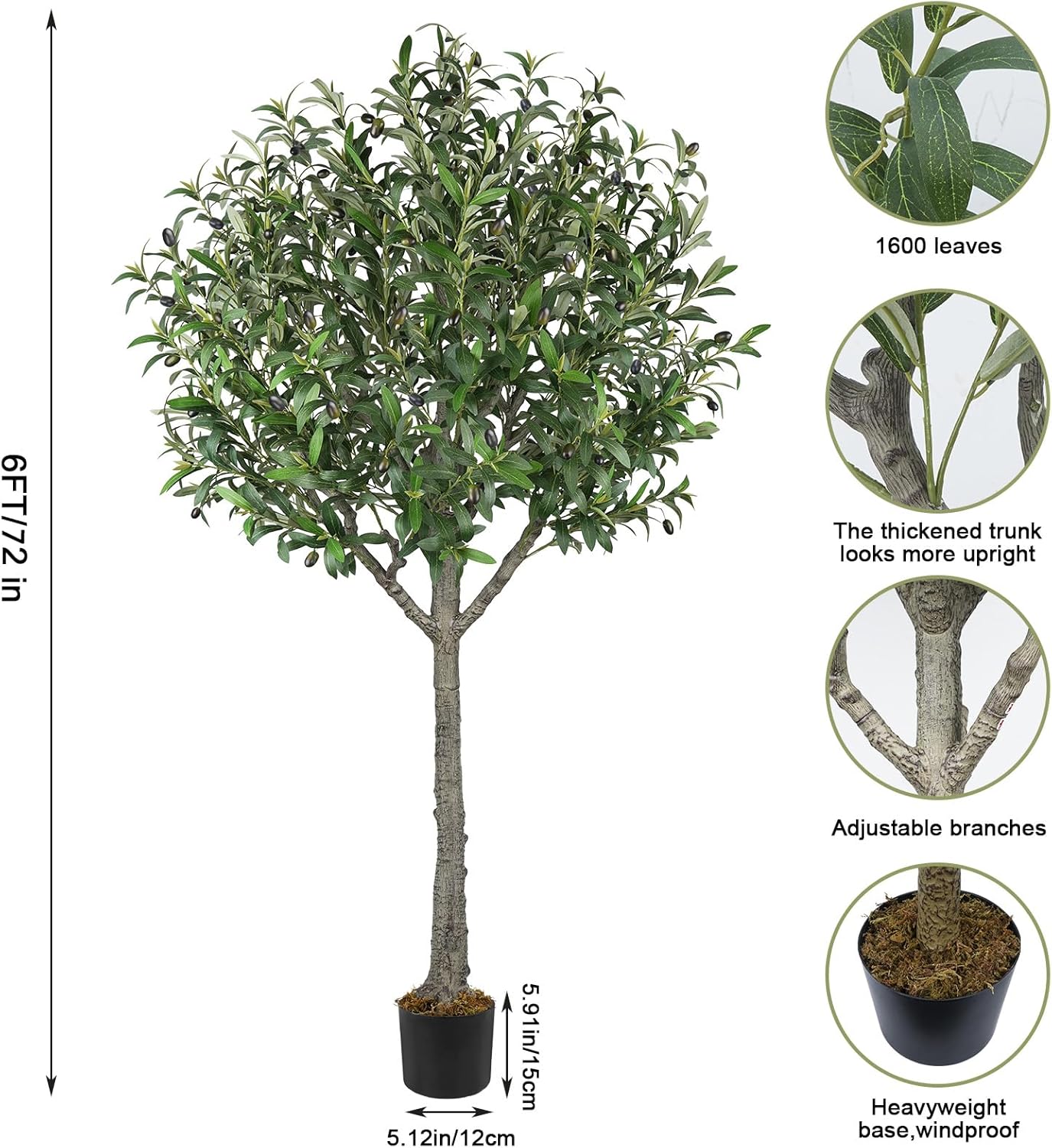 Fairblo 6 FT Artificial Olive Tree with 2100 Leaves and 80 Fruits