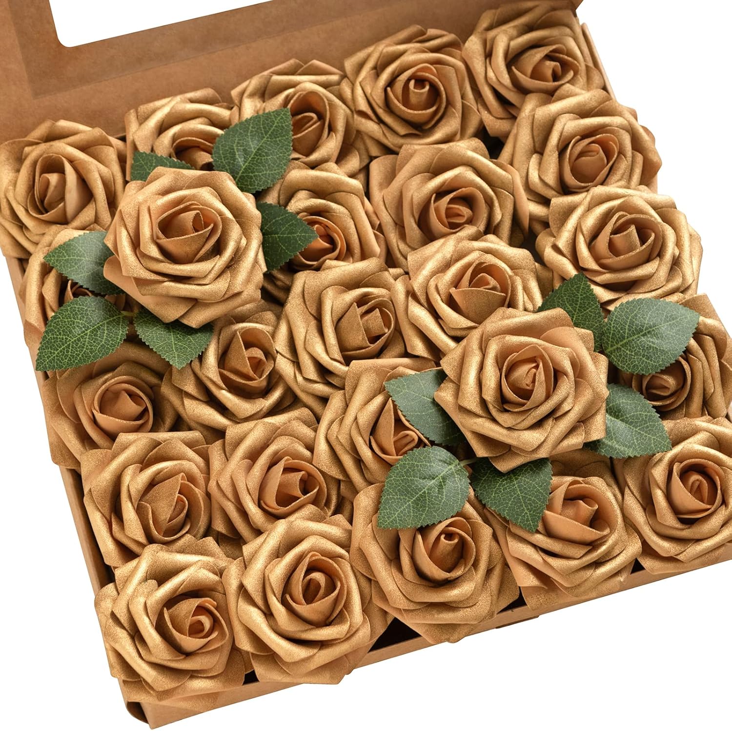 Lings Moment Artificial Gold Roses 25Pcs with Stems