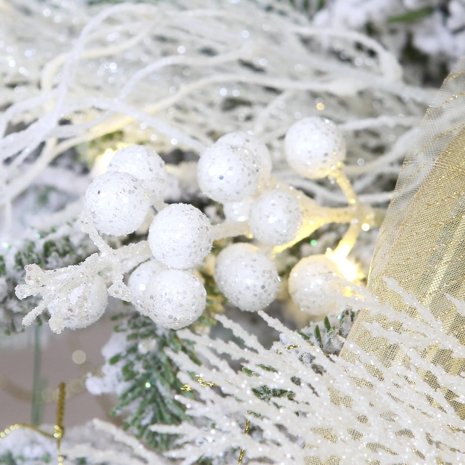 Sea Team 24-Pack Glitter Holly Berry Twigs for Christmas Tree
