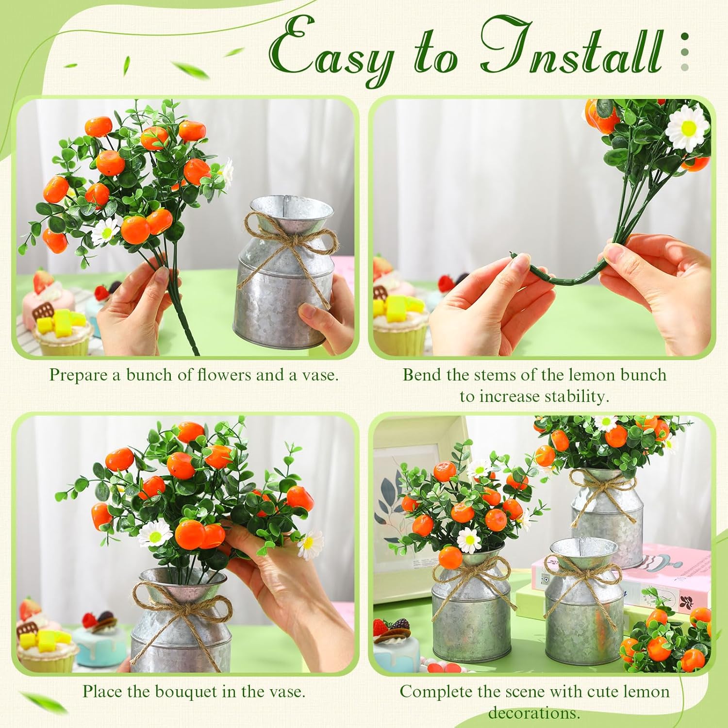 6 Piece Orange Centerpieces with Daisy Flowers and Vase