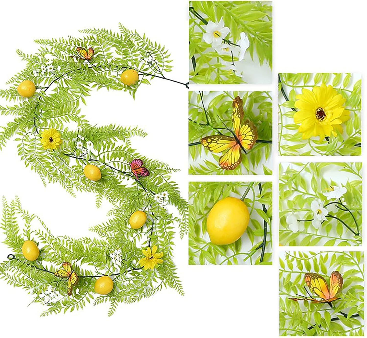 69in Artificial Lemon Vine Garland with Leaves and Butterflies