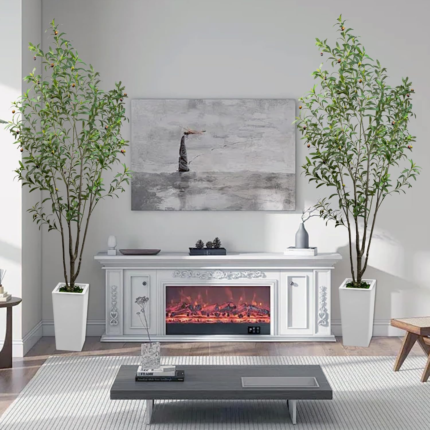 7FT Artificial Olive Tree with Dried Moss and White Pot