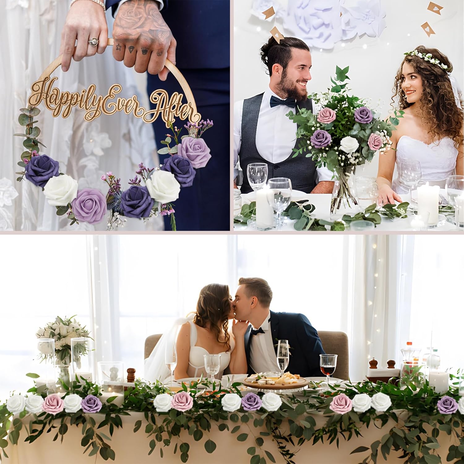 White Roses Artificial Flowers 100PCS for Wedding Decor