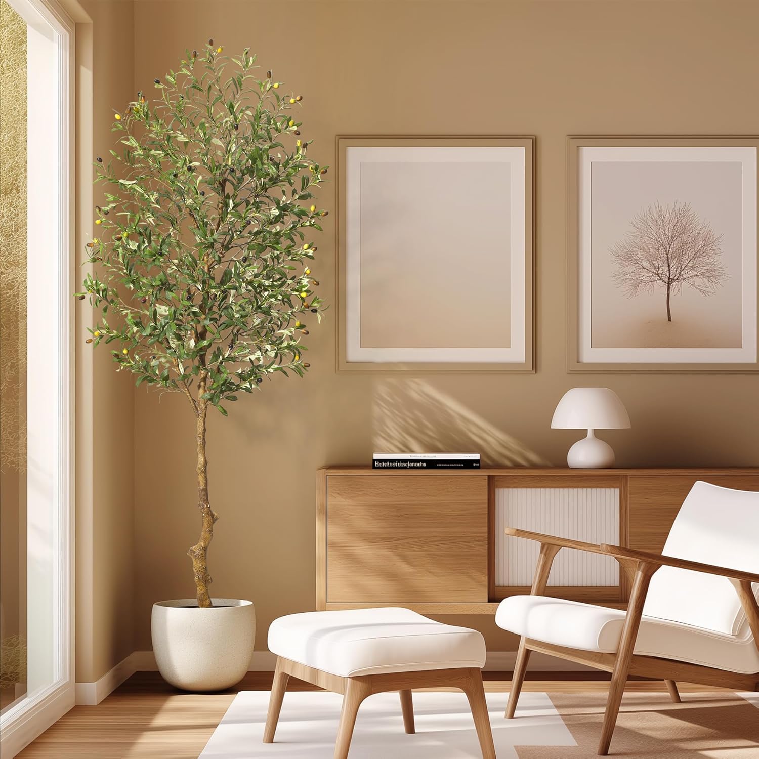 IDEALHOUSE 7FT Artificial Olive Tree with Realistic Trunk and Fruits
