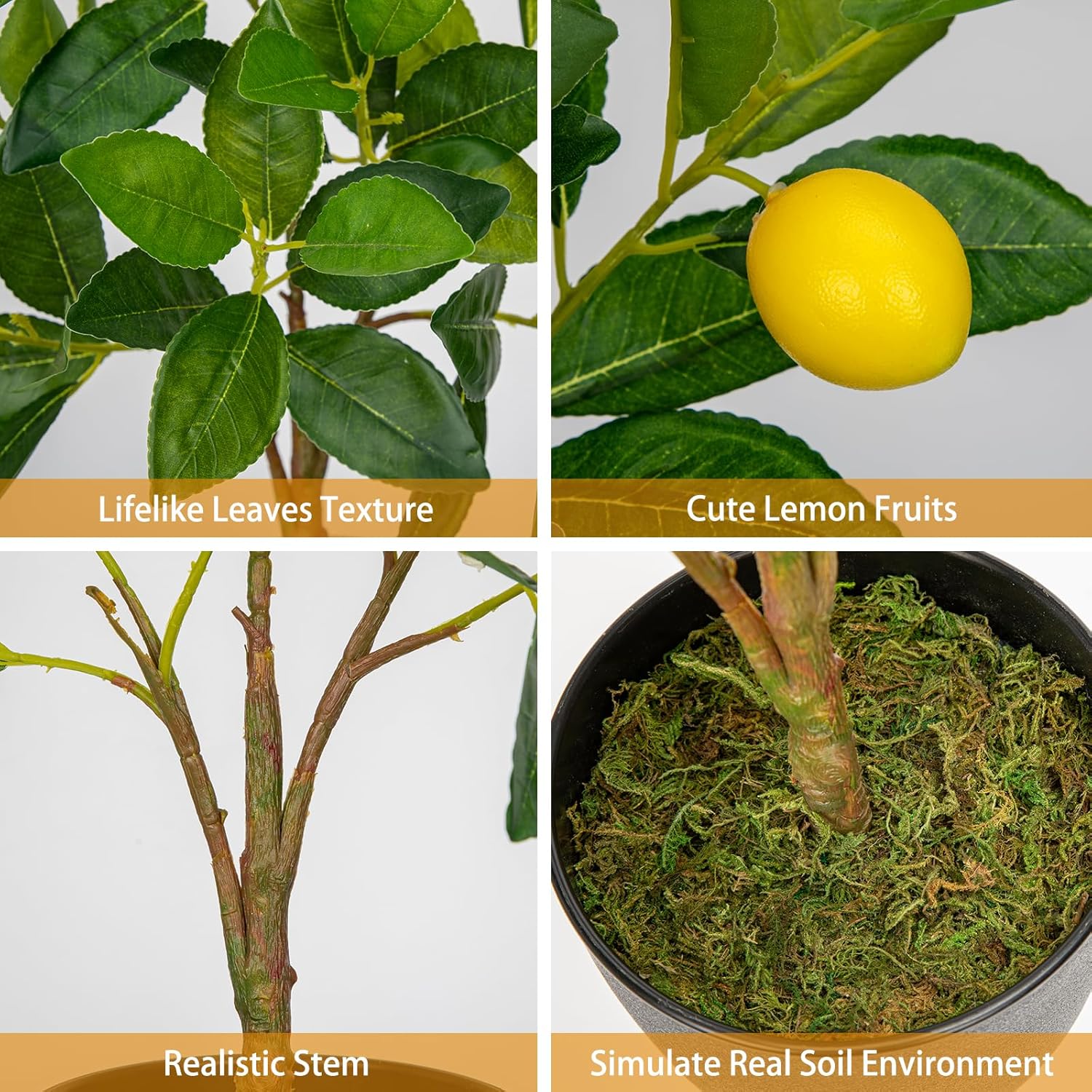 2Ft Artificial Lemon Trees 2 Pack Indoor with Black Pots