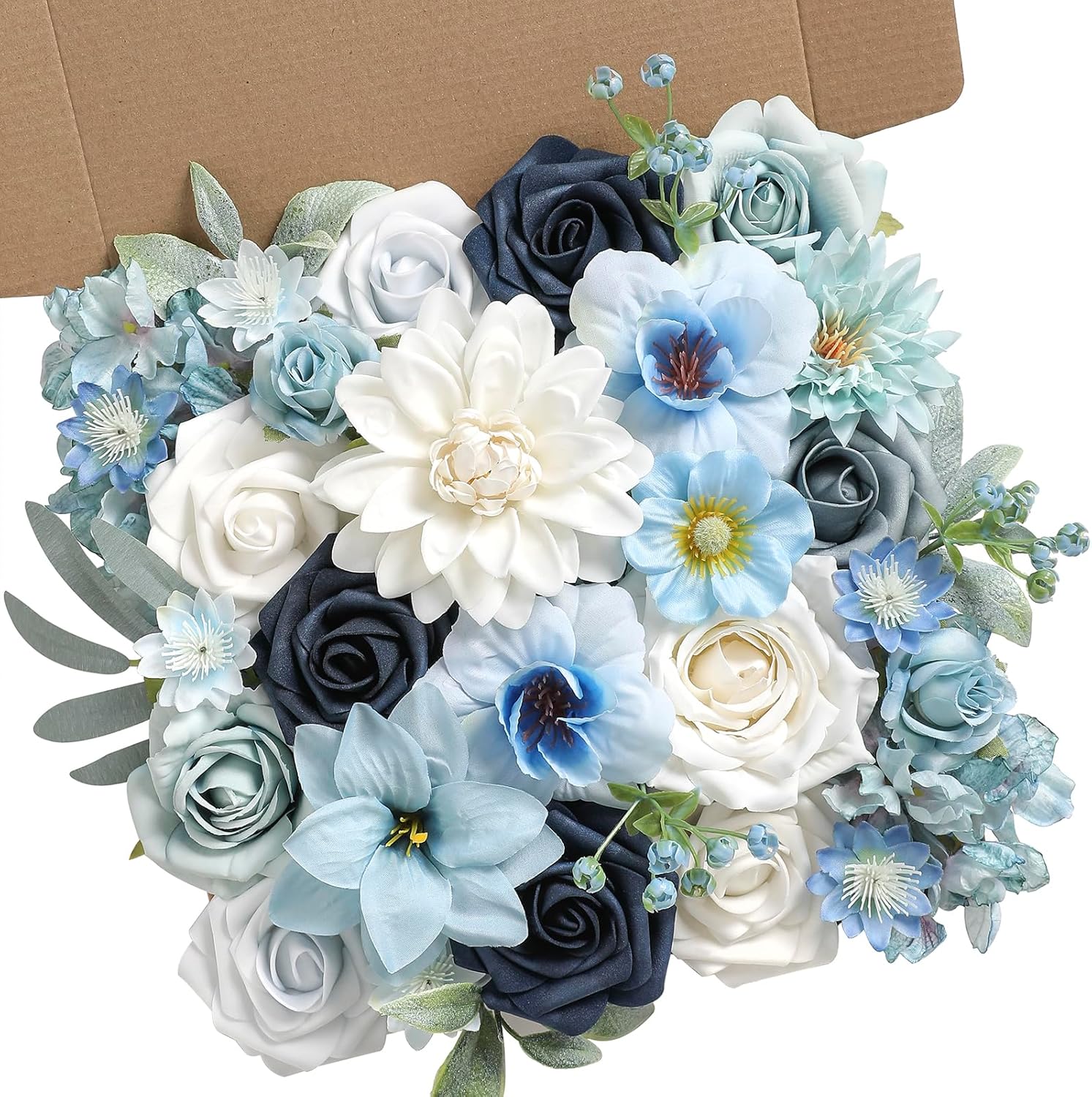 Artificial Flower Blue Box Set for Wedding Decor