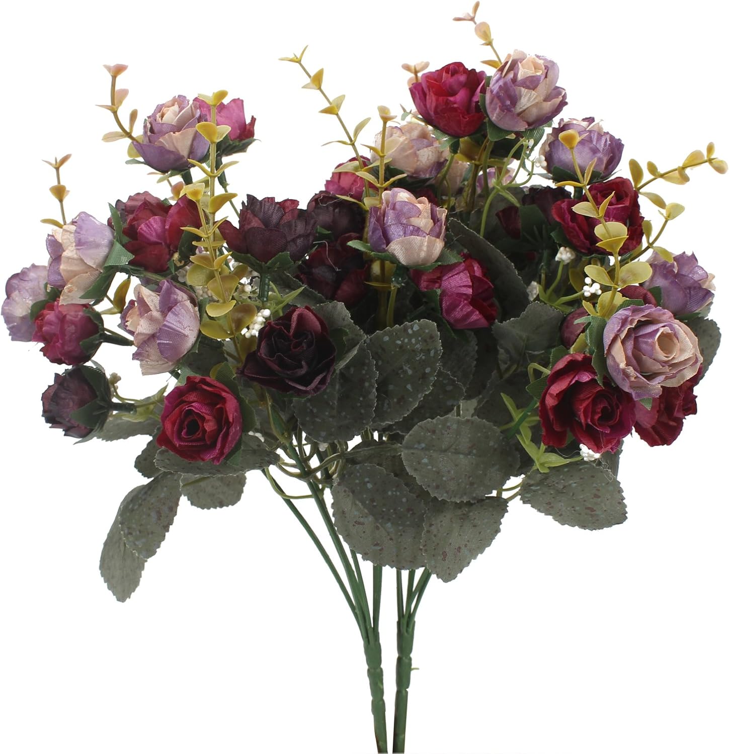Duovlo 7 Stem 21 Mini Rose Artificial Flower Bouquet Pack of 2 Purple