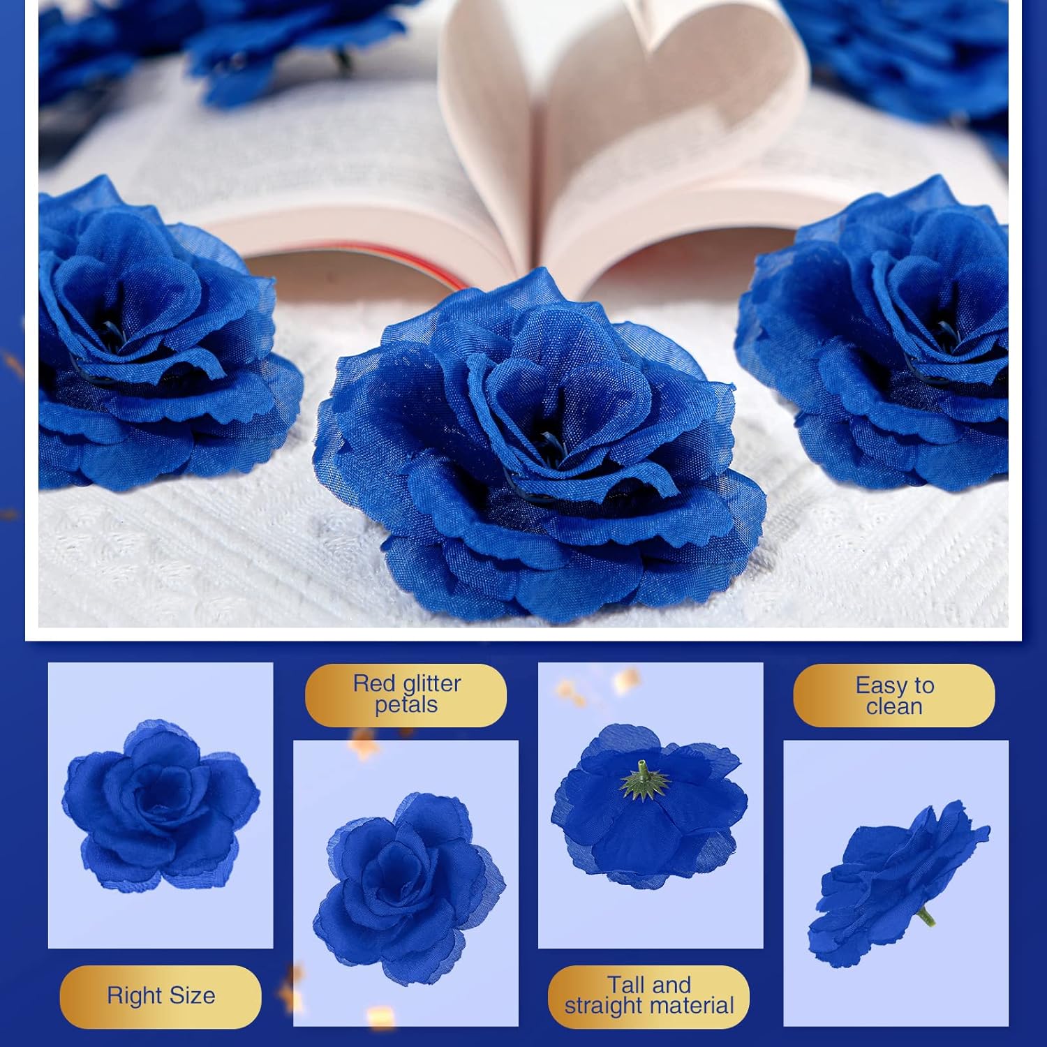 Yunlly 100 Pcs Artificial Blue Roses for Decor