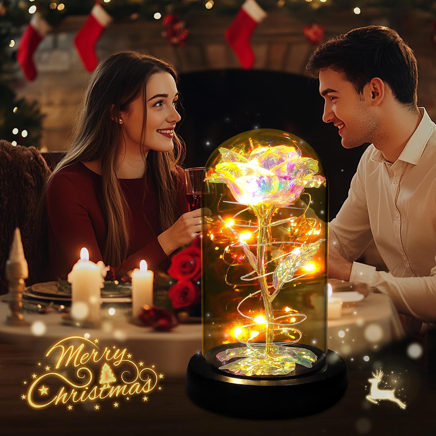 Light Up Rose in Glass Dome Birthday Gift for Her