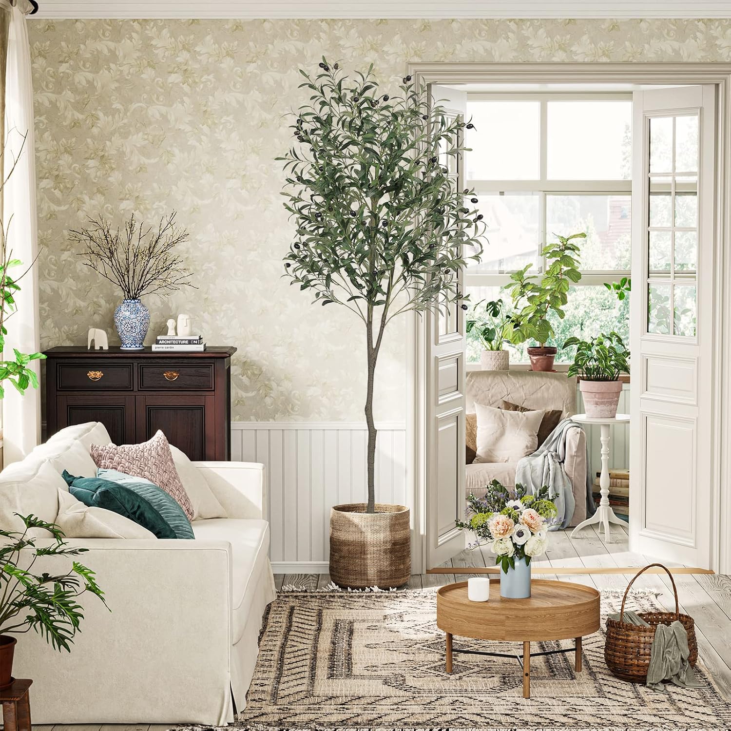 VIAGDO 6ft Artificial Olive Tree with Planter Decor