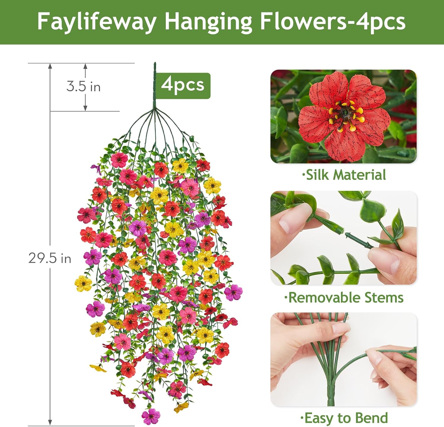 Upgrade UV-Resistant Artificial Hanging Flowers 4PCS