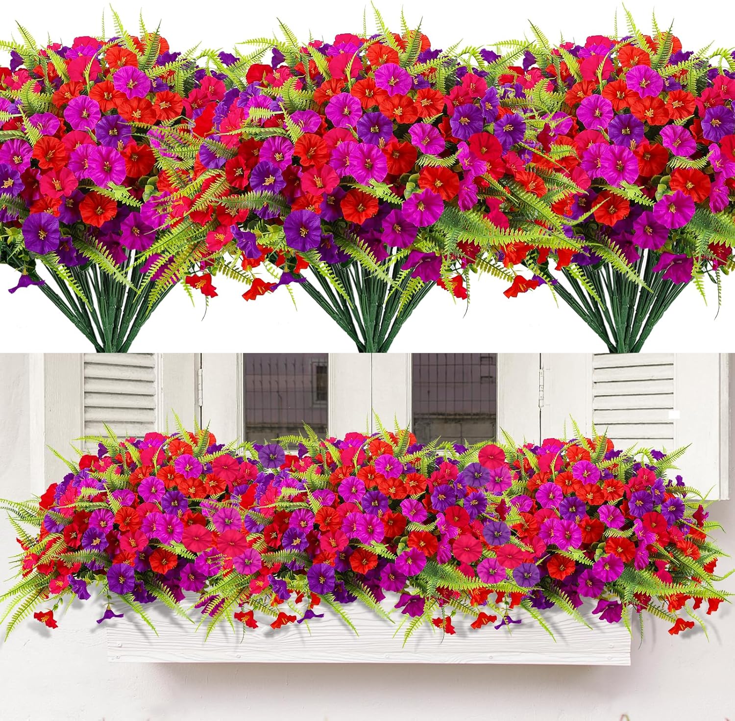 HIAGROW Artificial Petunias Flowers 12 Bundles UV Resistant Decor