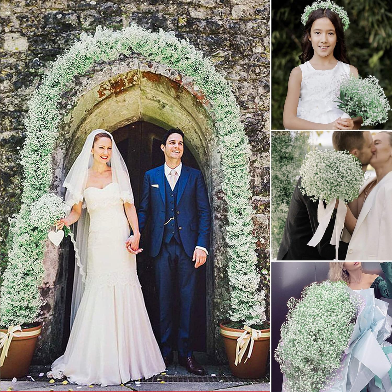 JIFTOK Artificial Babys Breath Flowers 24 Pcs White Wedding Decoration