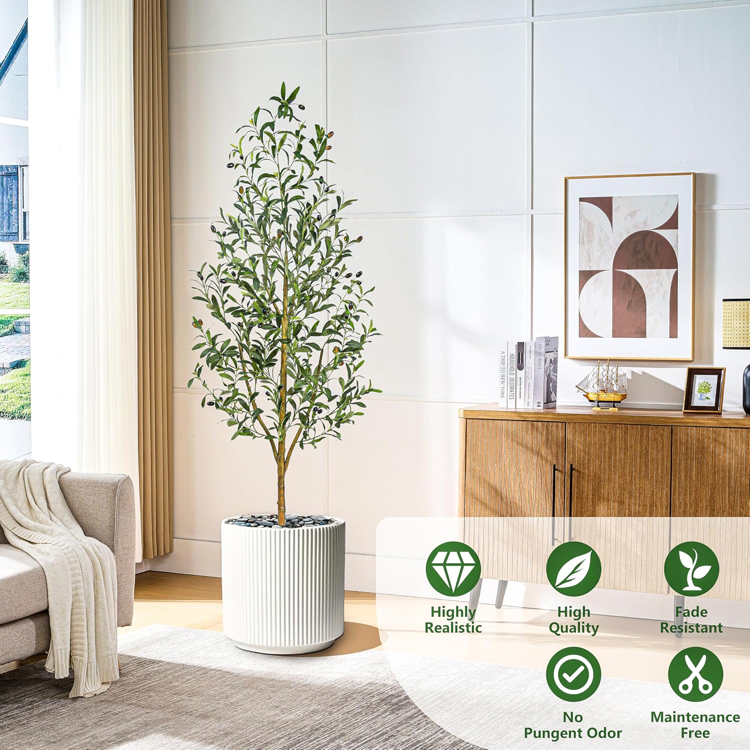 Artificial Olive Tree with White Planter Home Decor