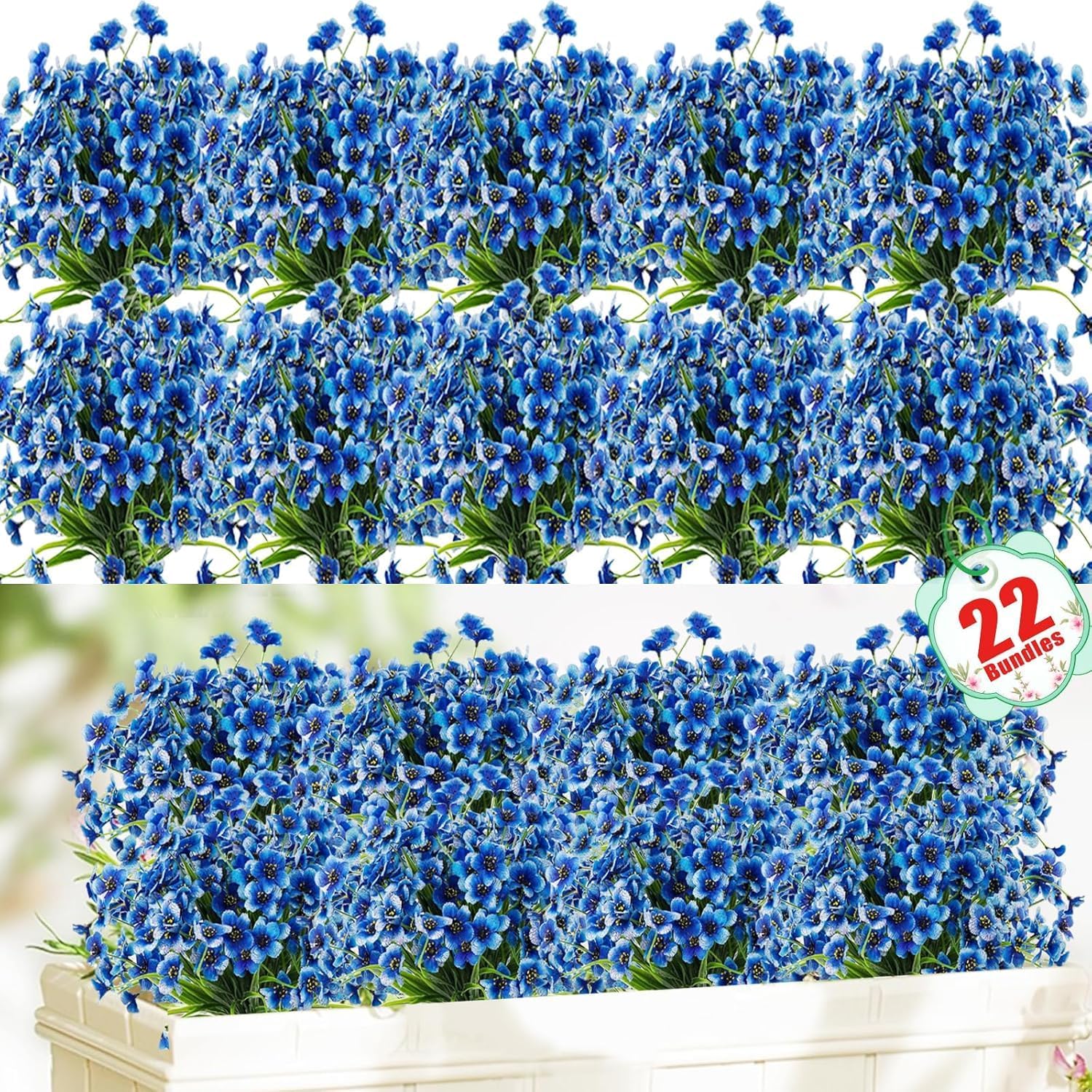 22 Bundles Artificial Flowers for Outdoor Decor Blue