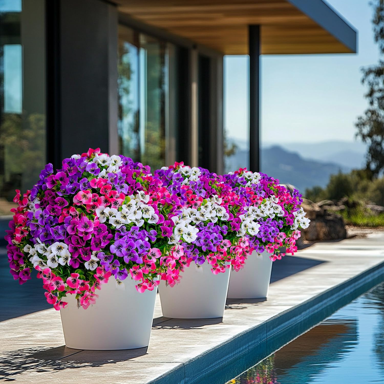 AXYLEX Artificial Pansies Flowers Outdoor Decor 16 Bundles