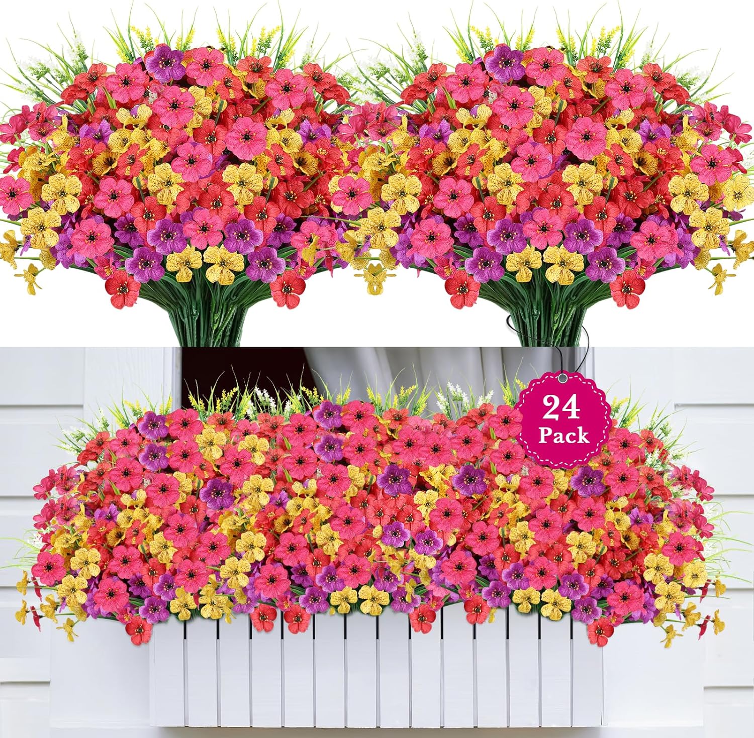 24 Bundle Artificial Flowers for Outdoor Decor