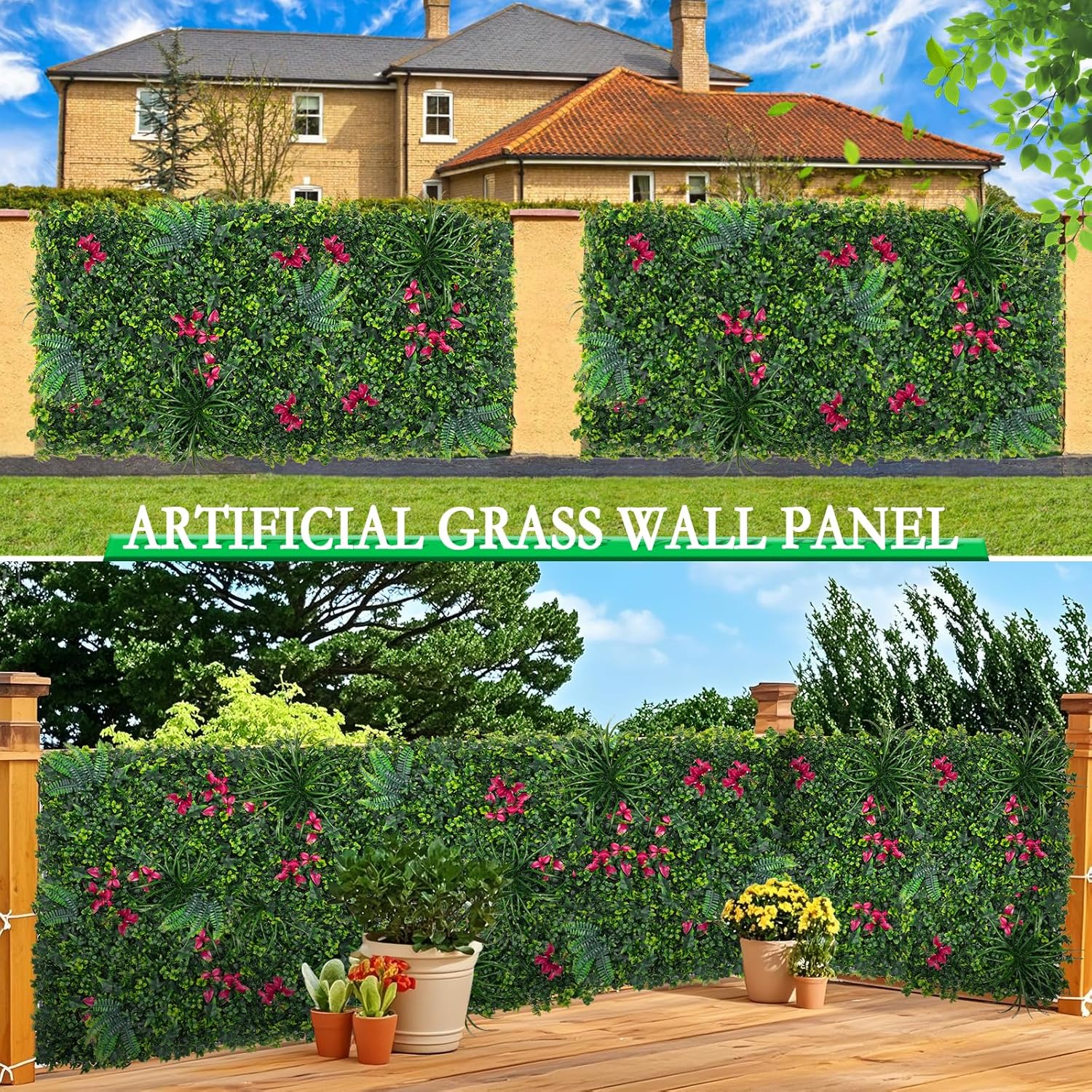 Artificial Boxwood Wall Panels with Mint Leaves 20x20 12pcs Greenery Privacy Screen