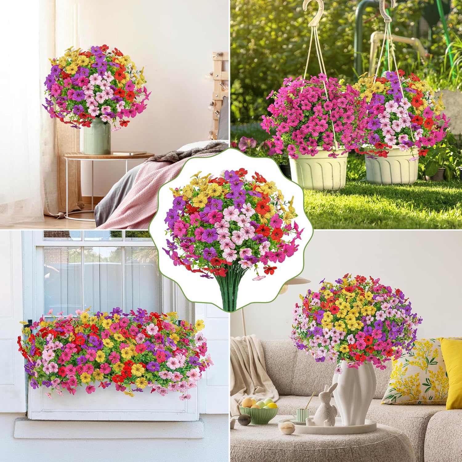 20 Bundles Artificial Flowers for Outdoor Decor