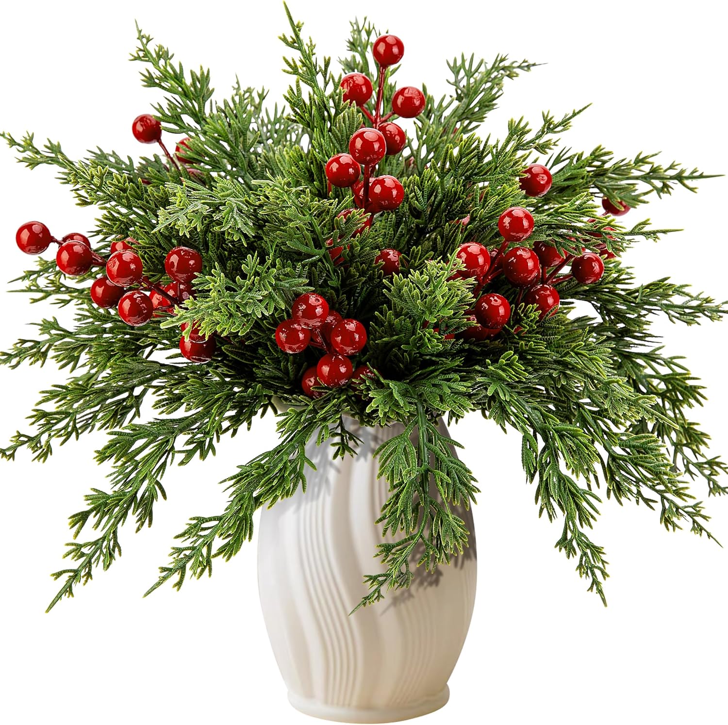 Watayo 45 Pcs Christmas Artificial Pine Branches with Red Berries