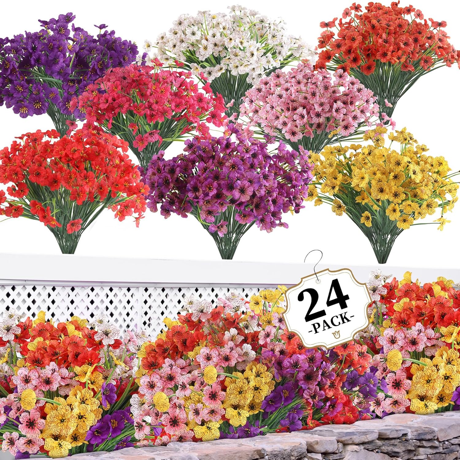 24 Bundle Artificial Flowers 8 Colors