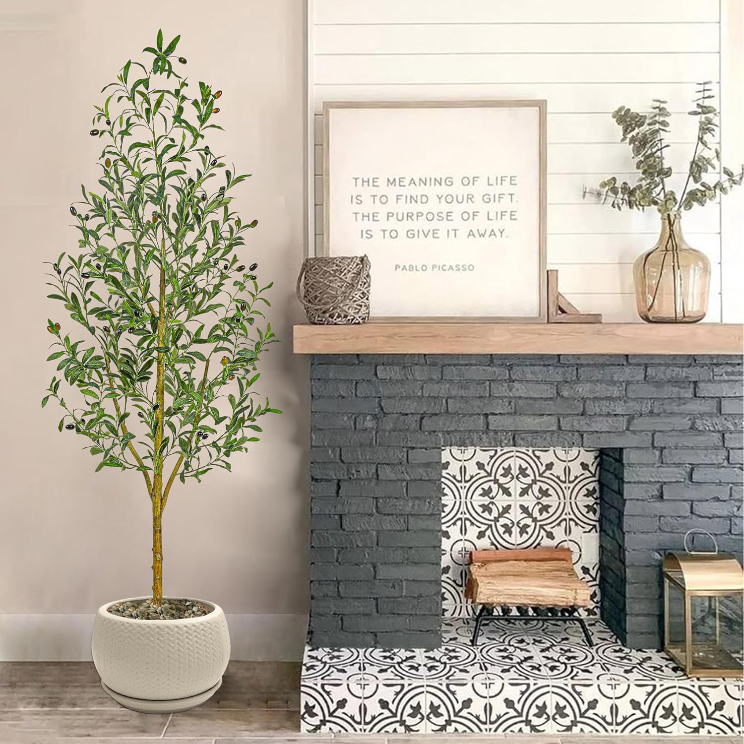 Artificial Olive Tree with White Planter Home Decor