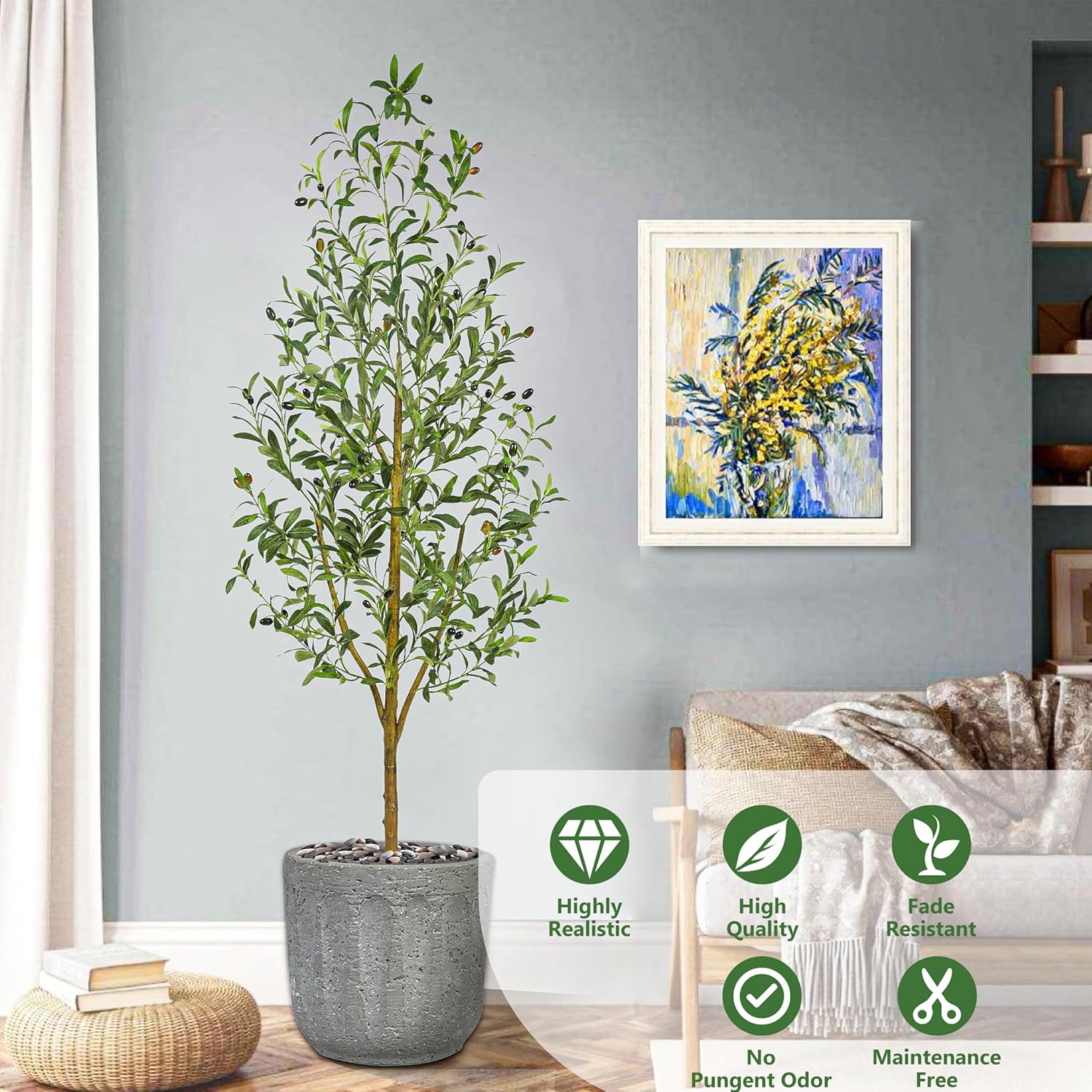 Artificial Olive Tree with White Planter Home Decor