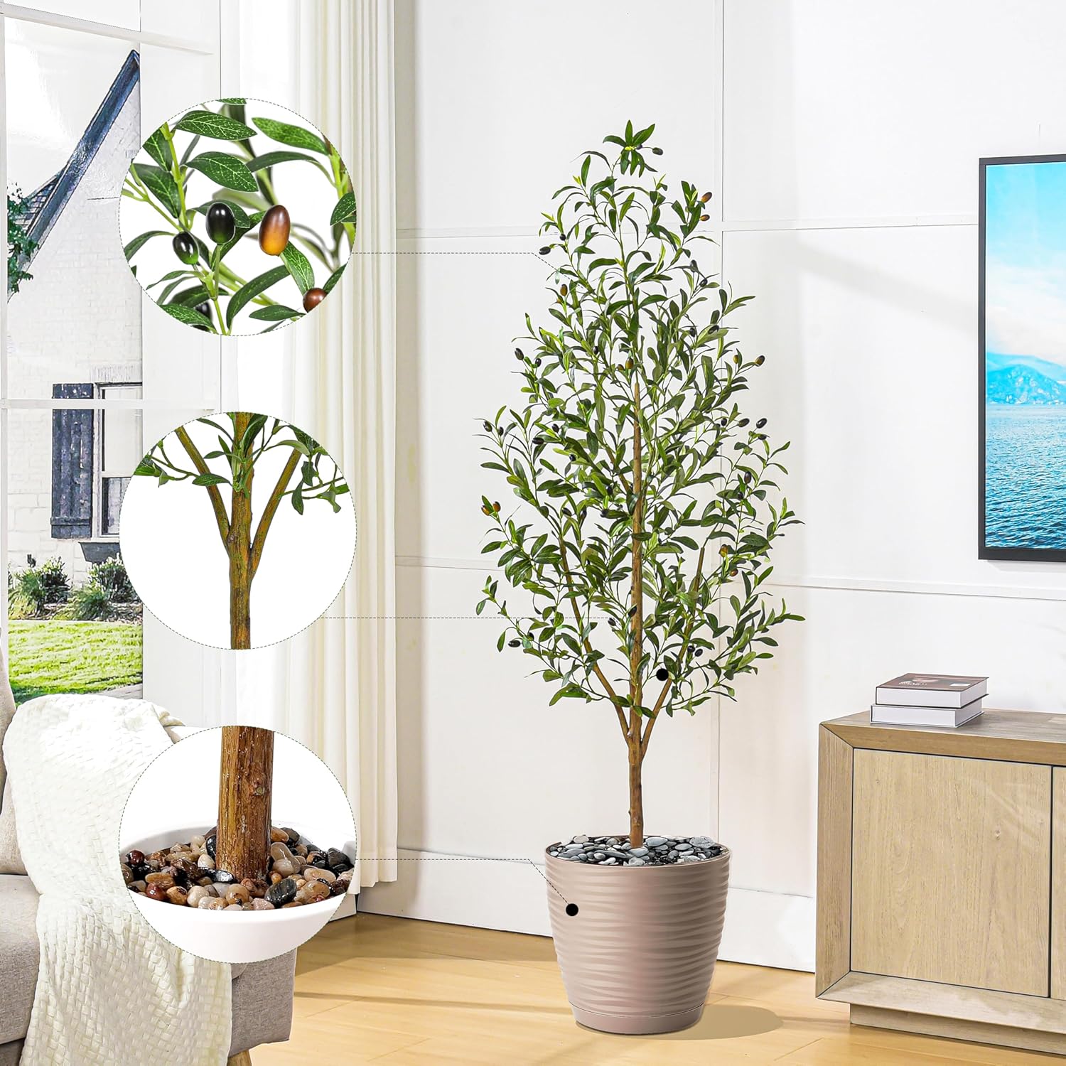 Artificial Olive Tree with White Planter Home Decor