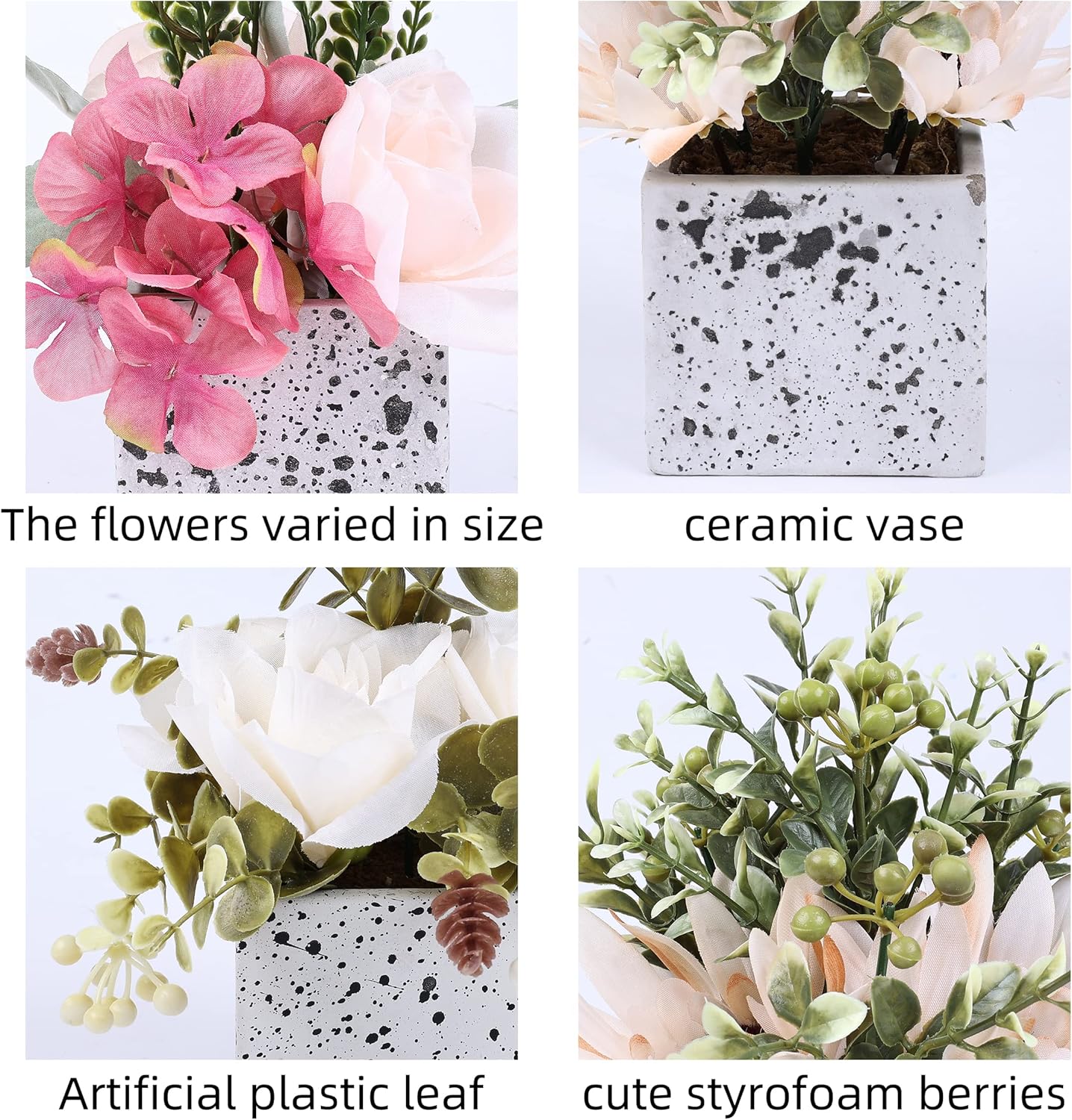 Jusdreen Artificial Flower Peony Eucalyptus Leaf Ceramic Pot Decor